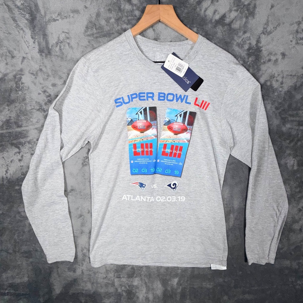 Fanatics Mens‎ Long Sleeve T Shirt NFL Super Bowl LIII Patriots Rams 2019 Small